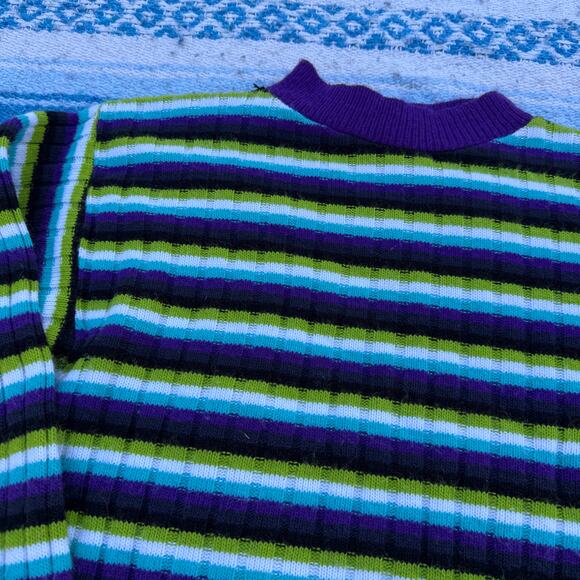 Women's Vintage Y2k Xhilaration Purple Green Striped Ribbed Sweater Sz Medium - Picture 2 of 6